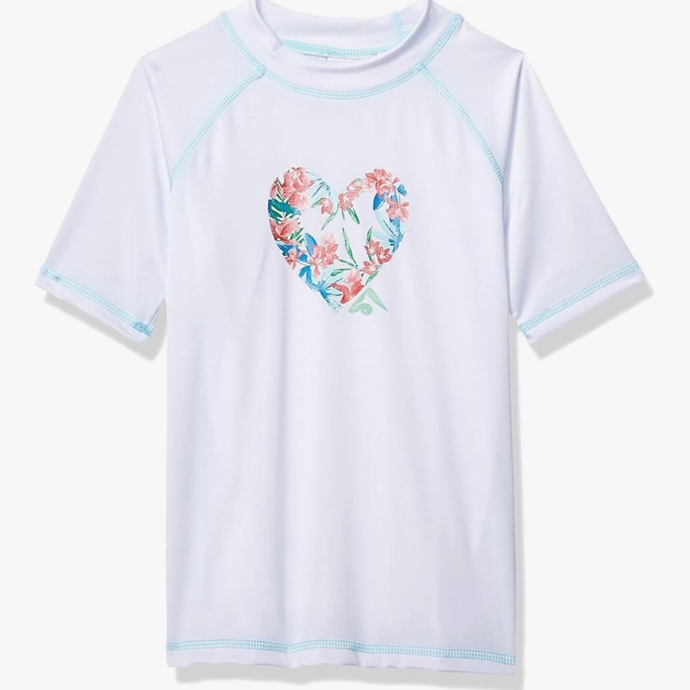 🆕 Kanu Surf Kids White Rashguard with Floral Heart Design Size 10